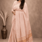 Premium Tissue Linen Saree – Elegant Blush Pink with Golden Border