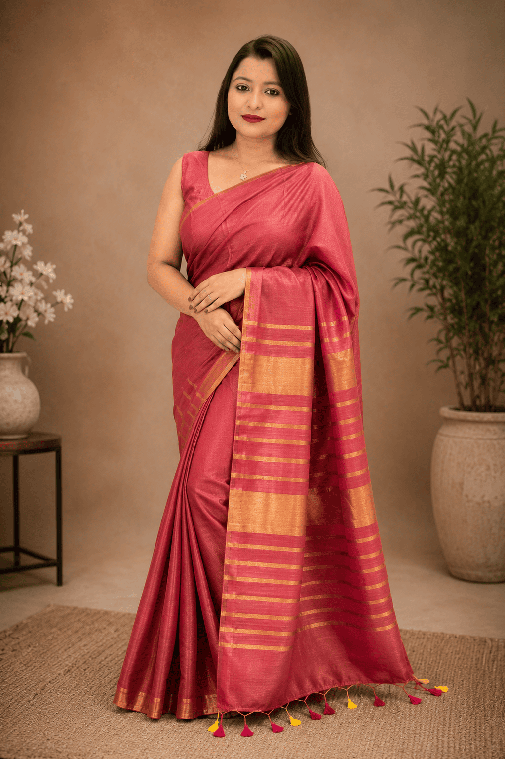 ChatGPT Image Jul 15, 2026, 02_34_49 PM Premium Tissue Linen Saree β Rose Pink with Rich Golden Border - Image 1