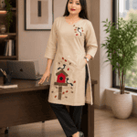 Nest & Bloom Embroidered Kurti – Beige
