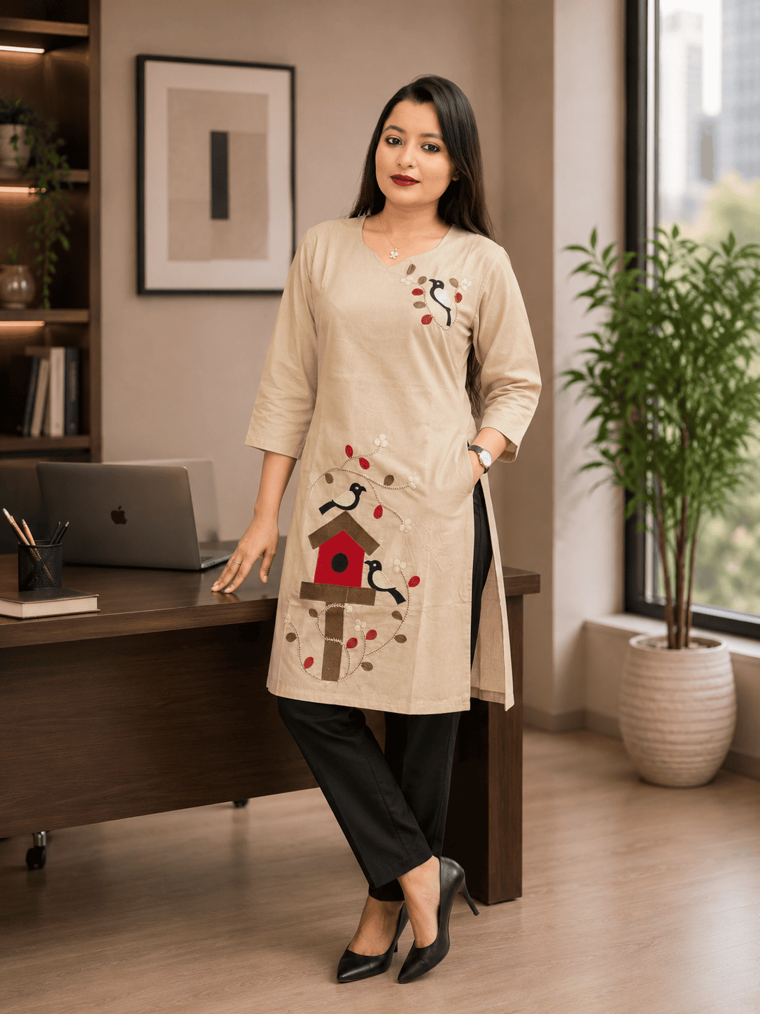 ChatGPT Image Jul 23, 2026, 01_55_47 PM Nest & Bloom Embroidered Kurti – Beige - Image 1