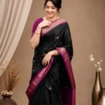 Premium Elegance Black Lichi Silk Saree with Jacquard Work