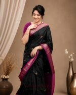 Premium Elegance Black Lichi Silk Saree with Jacquard Work