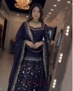 Premium Deep Navy Blue Frendy Silk 3-Piece Dress with Sequin & Zari Work