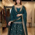 Premium Teal Green Frendy Silk 3-Piece Dress with Sequin & Zari Embroidery