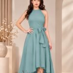 Women's Pista Polyester Solid Halter Neck Sleeveless Up-Down Dress