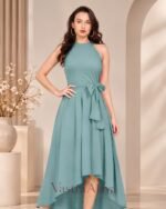 Women's Pista Polyester Solid Halter Neck Sleeveless Up-Down Dress