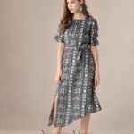 Women's Black & White Animal Print Knee-Length Dress