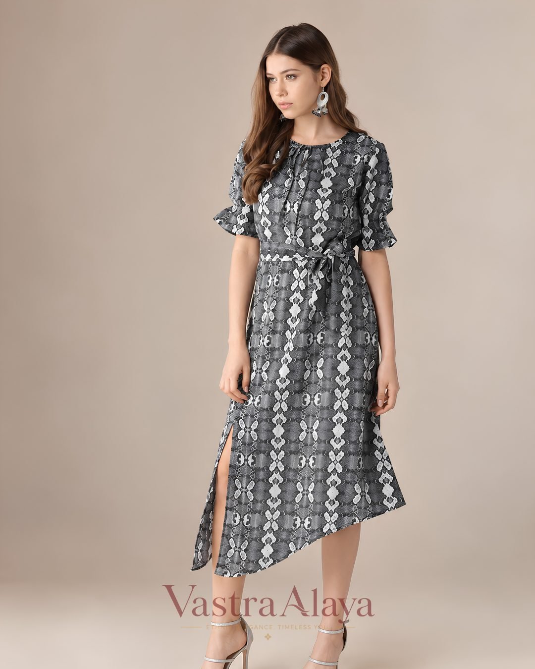 1 Women's Black & White Animal Print Knee-Length Dress - Image 1