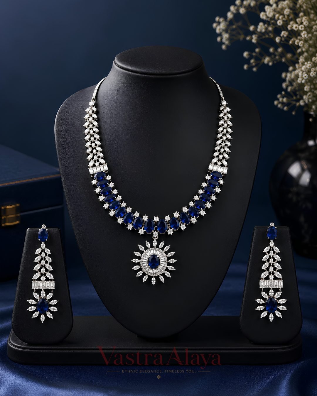 1 Women’s Blue Brass Silver-Plated Necklace Set - Image 1