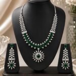 Women’s Brass Silver Plated Green Necklace Set