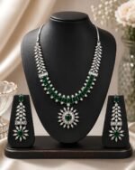 Women’s Brass Silver Plated Green Necklace Set