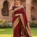 Premium Maroon Lichi Silk Saree with All-Over Jacquard Weaving