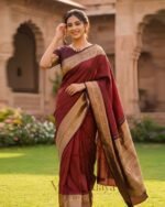 Premium Maroon Lichi Silk Saree with All-Over Jacquard Weaving