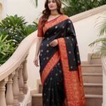Premium Black Lichi Silk Saree with All-Over Jacquard Weaving