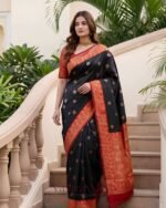Premium Black Lichi Silk Saree with All-Over Jacquard Weaving