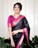 Premium Elegance Black Lichi Silk Saree with Jacquard Work - Image 2