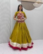 Navratri Special Olive Green Pure Cotton Kediyu Lehenga with Gamthi & Mirror Work - Image 2