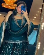 Premium Teal Green Frendy Silk 3-Piece Dress with Sequin & Zari Embroidery - Image 2