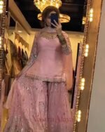 Premium Light Pink Frendy Silk 3-Piece Dress with Sequin & Zari Embroidery - Image 2