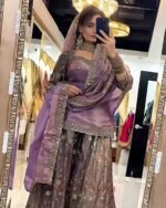 Premium Purple Frendy Silk 3-Piece Dress with Sequin & Zari Embroidery - Image 2