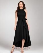 Women's Black Polyester Solid Halter Neck Sleeveless Up-Down Dress - Image 2