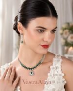 Women’s Brass Silver Plated Green Necklace Set - Image 2