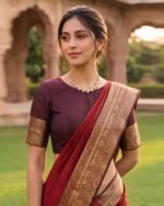 Premium Maroon Lichi Silk Saree with All-Over Jacquard Weaving - Image 2