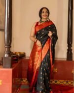 Premium Black Lichi Silk Saree with All-Over Jacquard Weaving - Image 2