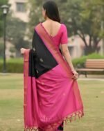 Premium Elegance Black Lichi Silk Saree with Jacquard Work - Image 3