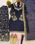 Premium Deep Navy Blue Frendy Silk 3-Piece Dress with Sequin & Zari Work - Image 3