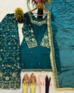 Premium Teal Green Frendy Silk 3-Piece Dress with Sequin & Zari Embroidery - Image 3