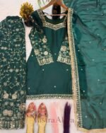 Premium Dark Green Frendy Silk 3-Piece Dress with Sequin & Zari Embroidery - Image 3
