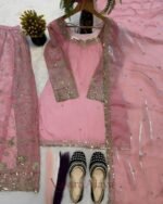 Premium Light Pink Frendy Silk 3-Piece Dress with Sequin & Zari Embroidery - Image 3