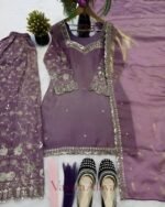 Premium Purple Frendy Silk 3-Piece Dress with Sequin & Zari Embroidery - Image 3
