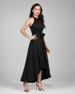 Women's Black Polyester Solid Halter Neck Sleeveless Up-Down Dress - Image 3