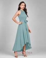 Women's Pista Polyester Solid Halter Neck Sleeveless Up-Down Dress - Image 3