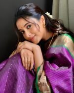 Premium Ethnic Wear Purple Lichi Silk Saree - Image 3