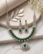 Women’s Brass Silver Plated Green Necklace Set - Image 3