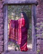 Premium Dark Purple Lichi Silk Saree with All-Over Jacquard Work - Image 3