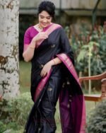 Premium Elegance Black Lichi Silk Saree with Jacquard Work - Image 4