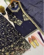 Premium Deep Navy Blue Frendy Silk 3-Piece Dress with Sequin & Zari Work - Image 4