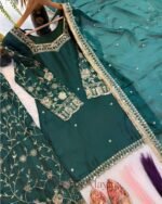 Premium Dark Green Frendy Silk 3-Piece Dress with Sequin & Zari Embroidery - Image 4