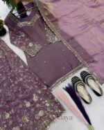 Premium Purple Frendy Silk 3-Piece Dress with Sequin & Zari Embroidery - Image 4