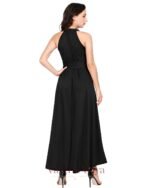 Women's Black Polyester Solid Halter Neck Sleeveless Up-Down Dress - Image 4