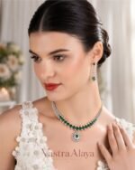 Women’s Brass Silver Plated Green Necklace Set - Image 4