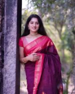 Premium Dark Purple Lichi Silk Saree with All-Over Jacquard Work - Image 4