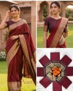 Premium Maroon Lichi Silk Saree with All-Over Jacquard Weaving - Image 4
