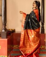 Premium Black Lichi Silk Saree with All-Over Jacquard Weaving - Image 4