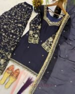 Premium Deep Navy Blue Frendy Silk 3-Piece Dress with Sequin & Zari Work - Image 5