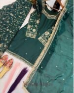 Premium Dark Green Frendy Silk 3-Piece Dress with Sequin & Zari Embroidery - Image 5